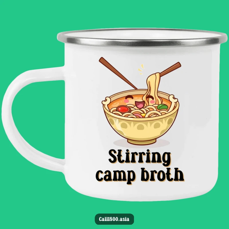 Funny Ramen Bowl Stirring Camping Mug: Adventure-Ready Cartoon Comfort!