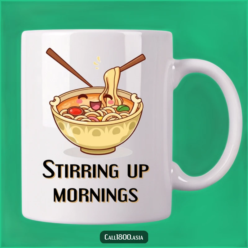 Funny Ramen Bowl Stirring Mug: Hilarious Cartoon Noodles for Your Brew!