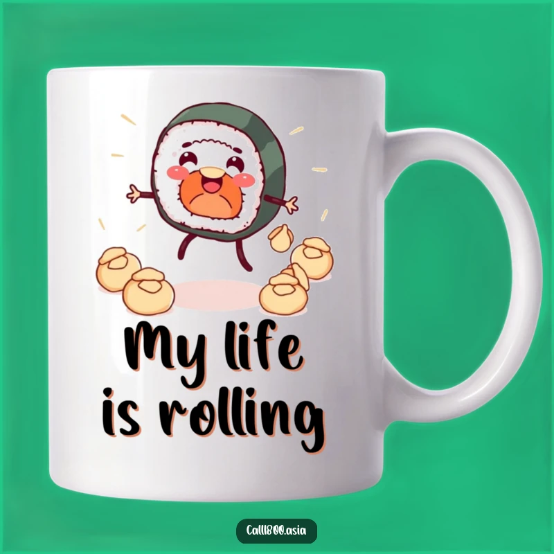 Funny Sushi Roll Dumpling Juggler Mug: A Hilarious Cartoon Foodie Gift!