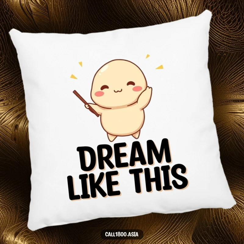 Funny dumpling pillow with a cheerful character juggling miniature chopsticks, providing soft comfort and a touch of playful culinary art.