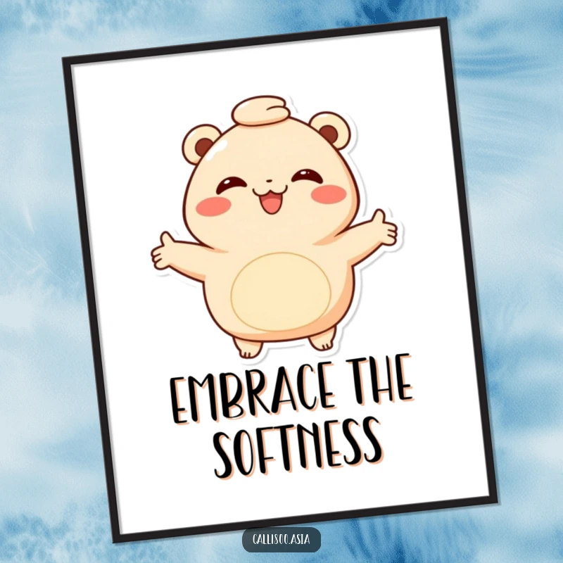 Funny bao bun digital art print featuring a smiling character offering a warm embrace with outstretched arms, ideal for instant comforting and humorous decor.