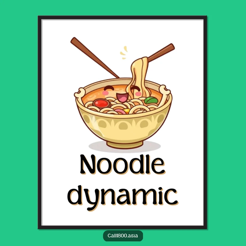 Funny Ramen Bowl Stirring Digital Art: Instant Cartoon Wall Decor!