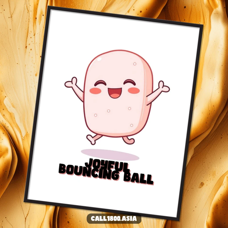 Funny sticky rice cake character bouncing with unbridled joy, a printable digital art piece bursting with cheer.