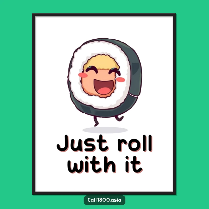 Funny Sushi Roll Kicking Digital Art - Instant Joyful Decor