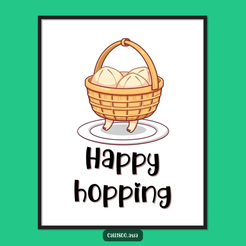 Funny Dim Sum Basket Hopping Digital Art: Instant Cheerful Cartoon Decor!
