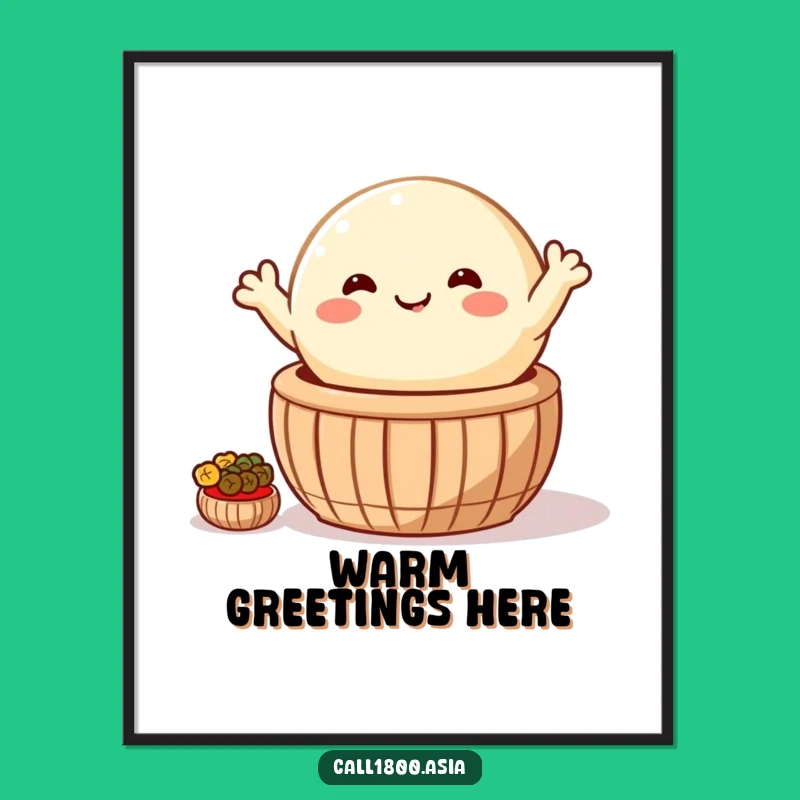 Funny Bao Bun Waving Digital Art: Instant Cheerful Cartoon Decor!