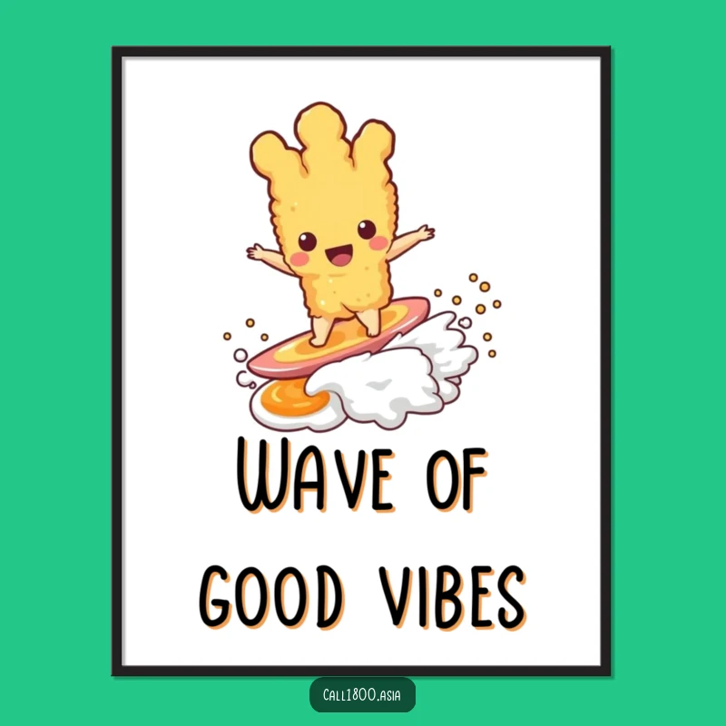 Funny Tempura Surfer Digital Print: Hilarious Food Art for Instant Wall Decor