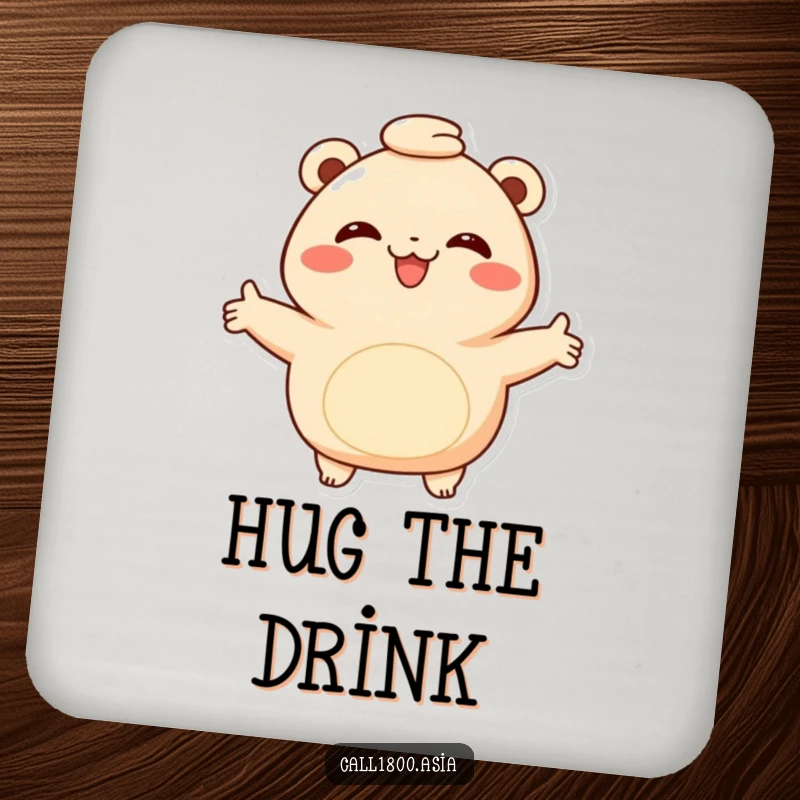 Funny bao bun coasters featuring a smiling character offering a warm hug with outstretched arms, protecting surfaces with comforting and humorous art.