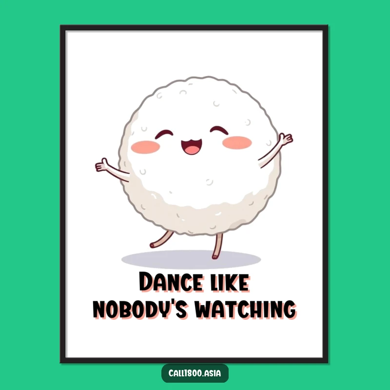 Funny Dancing Rice Ball Poster: Lively Character Art for Humorous Wall Decor!