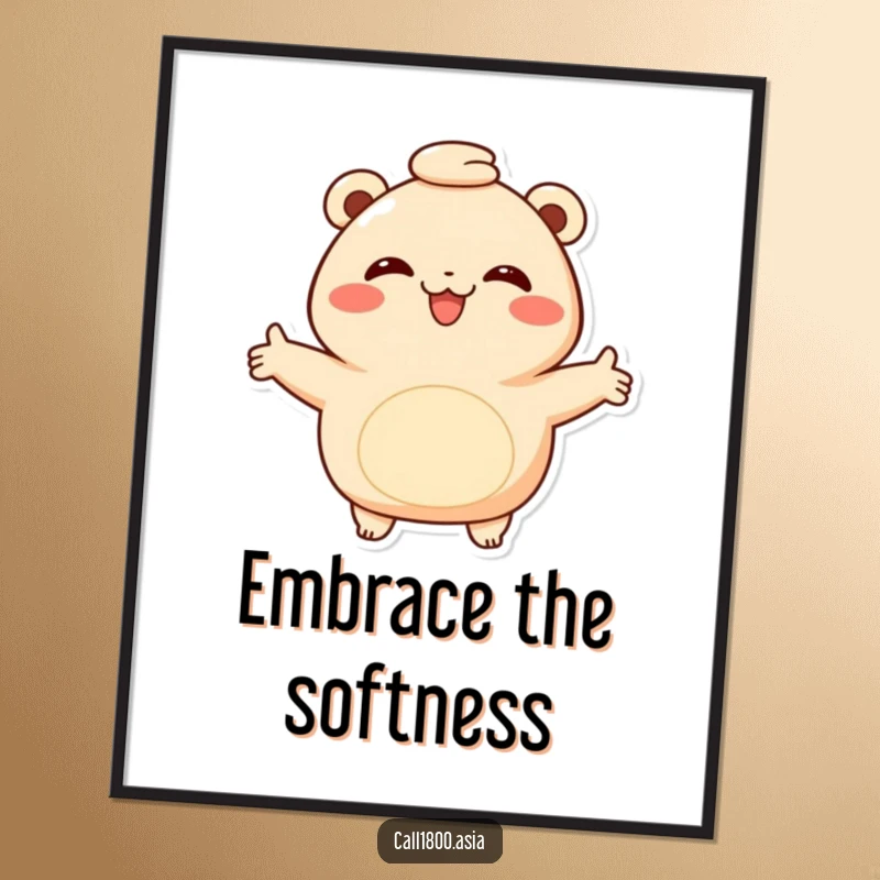 Funny bao bun poster depicting a smiling character with arms outstretched in a warm hug, bringing a comforting and cheerful visual to any room.