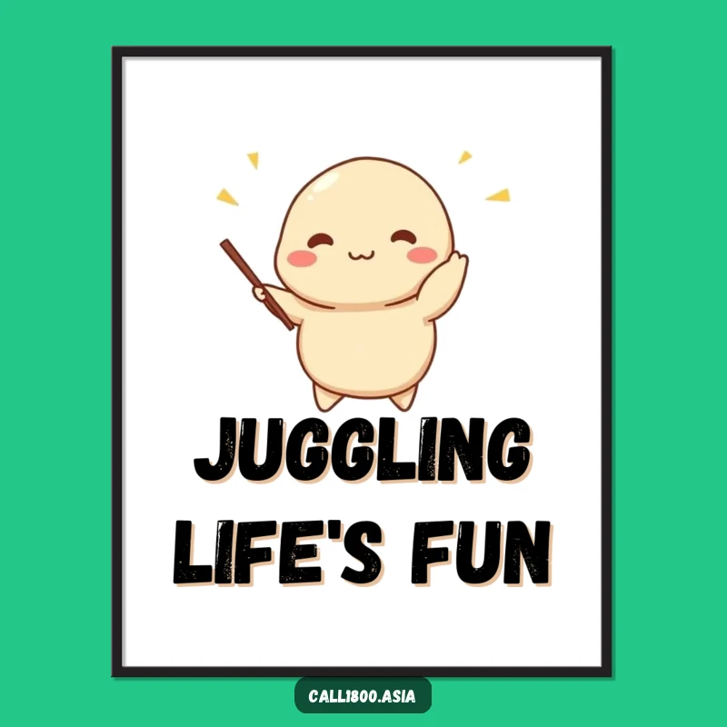 Funny Dumpling Juggling Poster - Whimsical Wall Art for Foodies