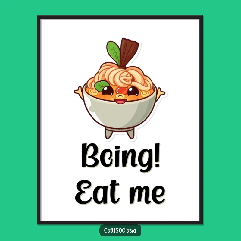 Funny Ramen Bowl Bouncing Poster - Energetic Wall Art for Foodies