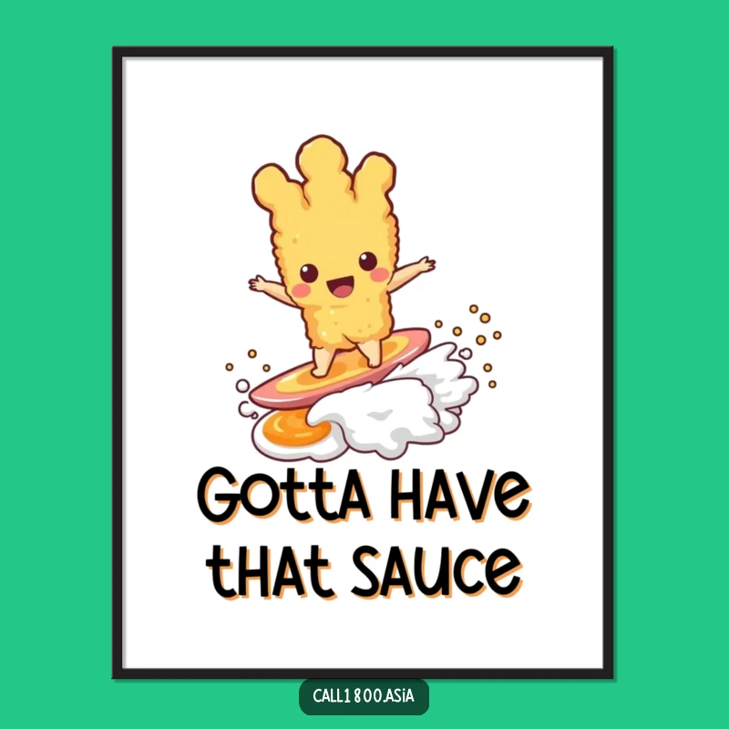 Funny Tempura Surfer Poster: Hilarious Food Art to Brighten Any Room