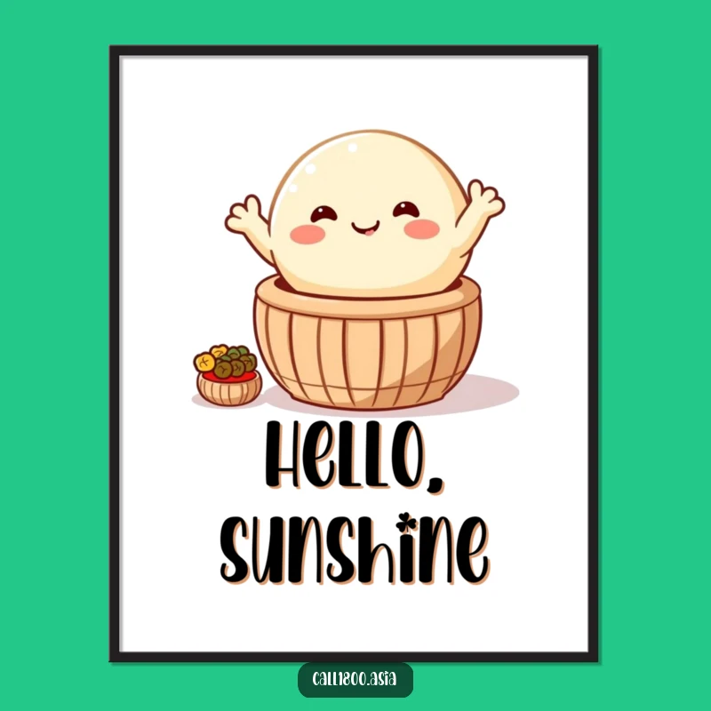 Funny Bao Bun Waving Poster: Cheerful Cartoon Wall Art for Your Home!