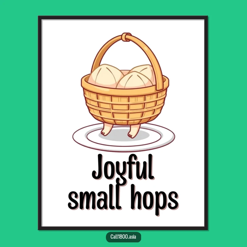 Funny Dim Sum Basket Hopping Poster: Cheerful Cartoon Wall Art!