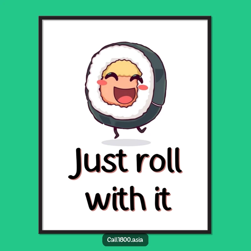 Funny Sushi Roll Kicking Poster - Vibrant Wall Art for Kitchens
