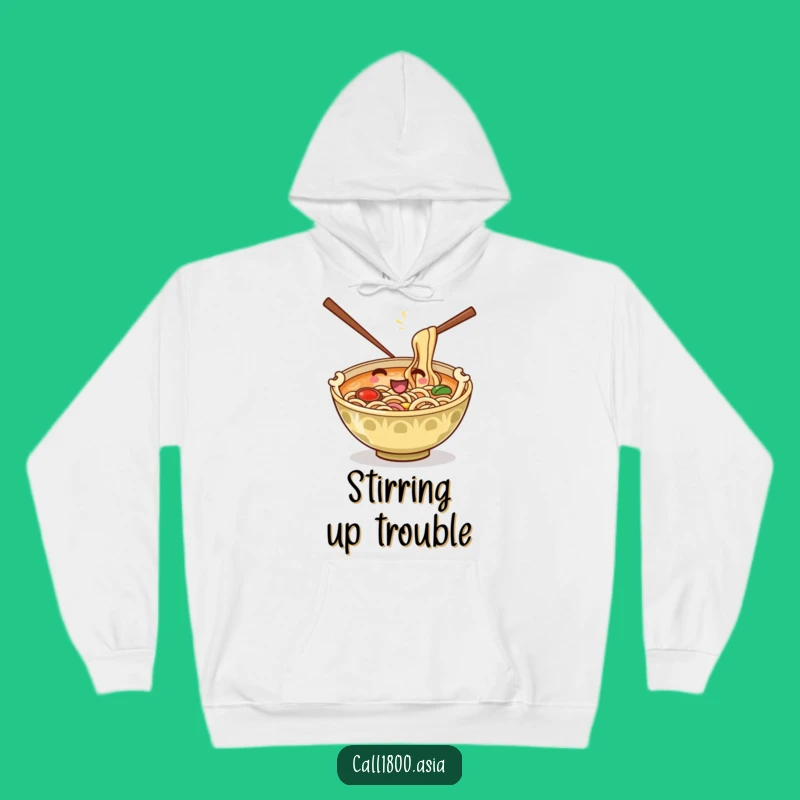 Funny Ramen Bowl Stirring Hoodie: Cozy Cartoon Comfort for Foodies!