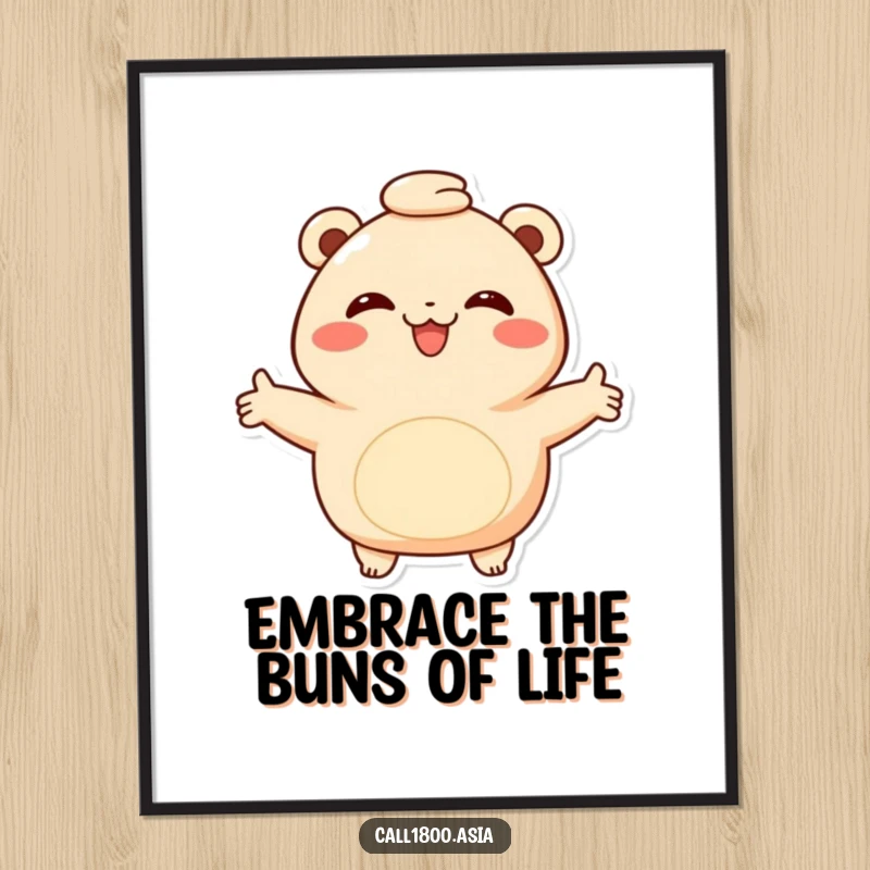 Funny Free Printable Bao Bun Wall Art, a smiling character with arms outstretched in a warm embrace, adding comforting foodie humor to any area.