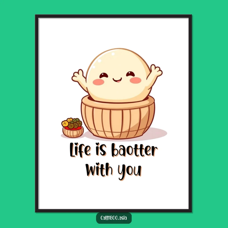 Free Printable Bao Bun Waving Art: Funny Foodie Steaming Basket Downloadable Decor