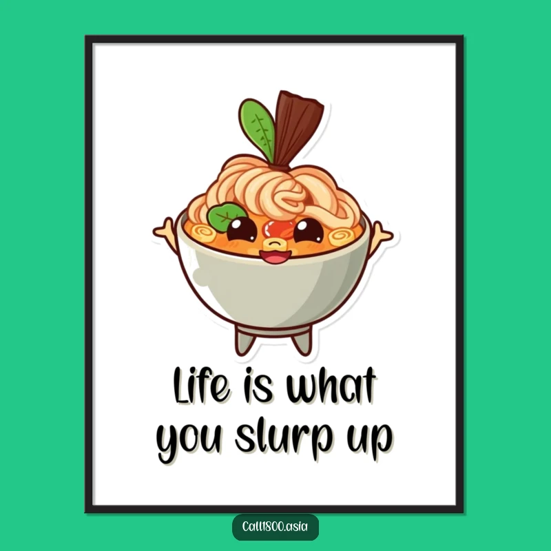 Free Printable Ramen Art: Bouncing Bowl Character, Funny Downloadable Decor Gift