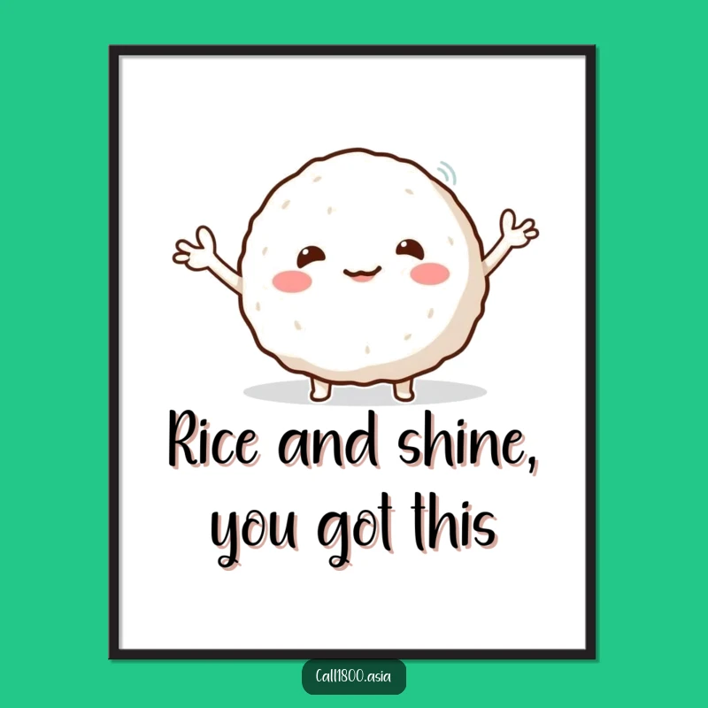 Free Printable Rice Ball Wall Art: Cheerful Waving Humorous Downloadable Art