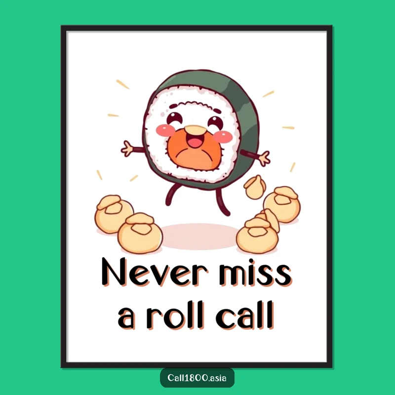 Free Printable Sushi Dumpling Juggling Art: Funny Foodie Downloadable Wall Decor