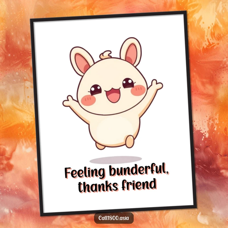 Funny free printable wall art of a bubbly bao bun character caught mid-leap with wide, happy eyes.