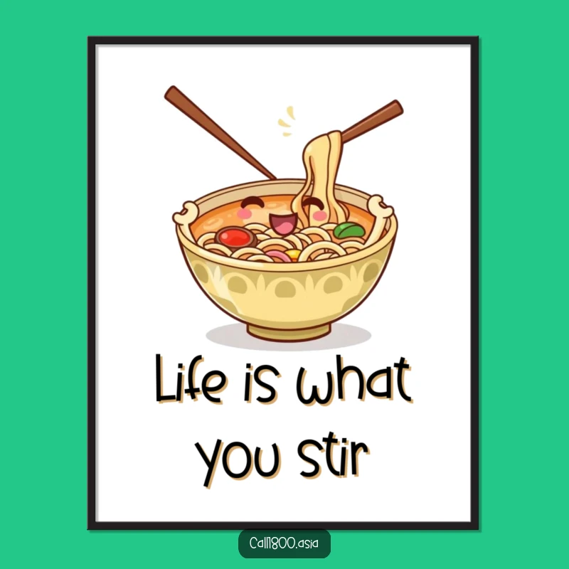 Free Printable Ramen Noodle Stirring Art: Funny Foodie Downloadable Wall Decor
