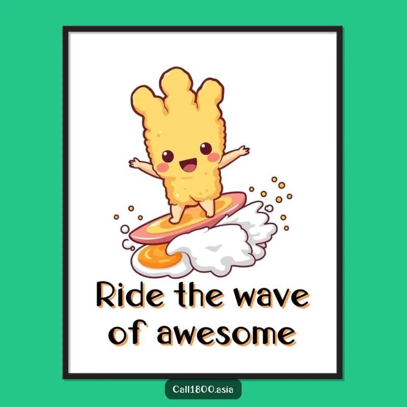 Free Printable Wall Art: Smiling Tempura Surfing, Hilarious Downloadable Art for Your Room
