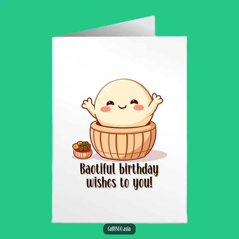 Free Printable Bao Bun Birthday Card: Cheerful Steaming Basket Fun Downloadable Gift