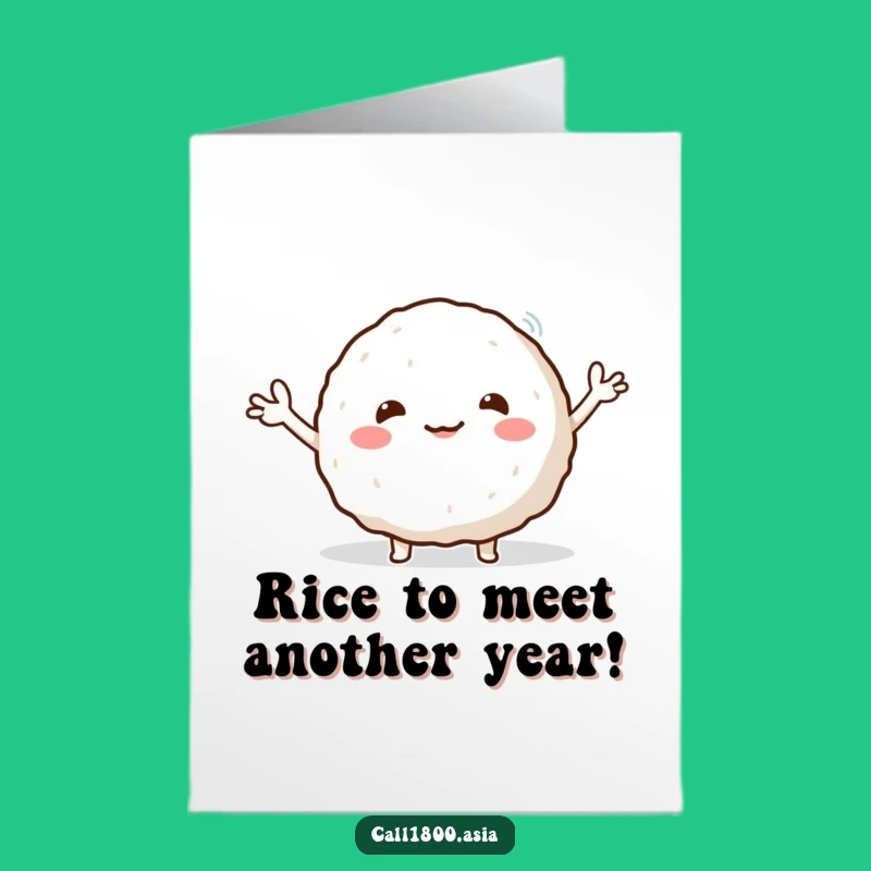 Free Printable Rice Ball Birthday Card: Cheerful Waving Fun DIY Downloadable Gift