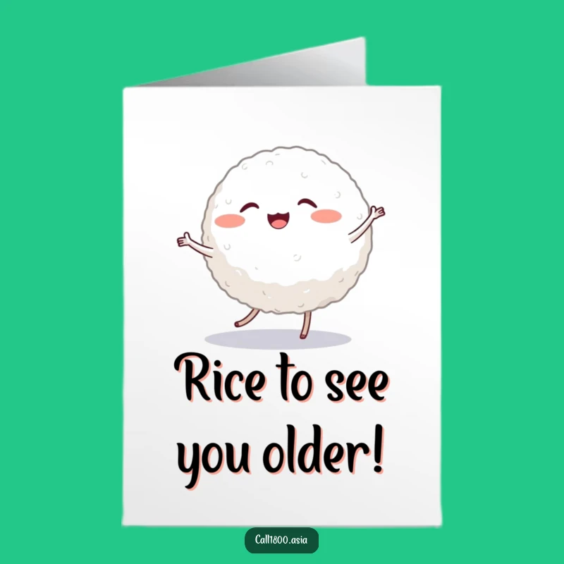 Free Printable Funny Rice Ball Birthday Card - Dancing Foodie Downloadable Gift
