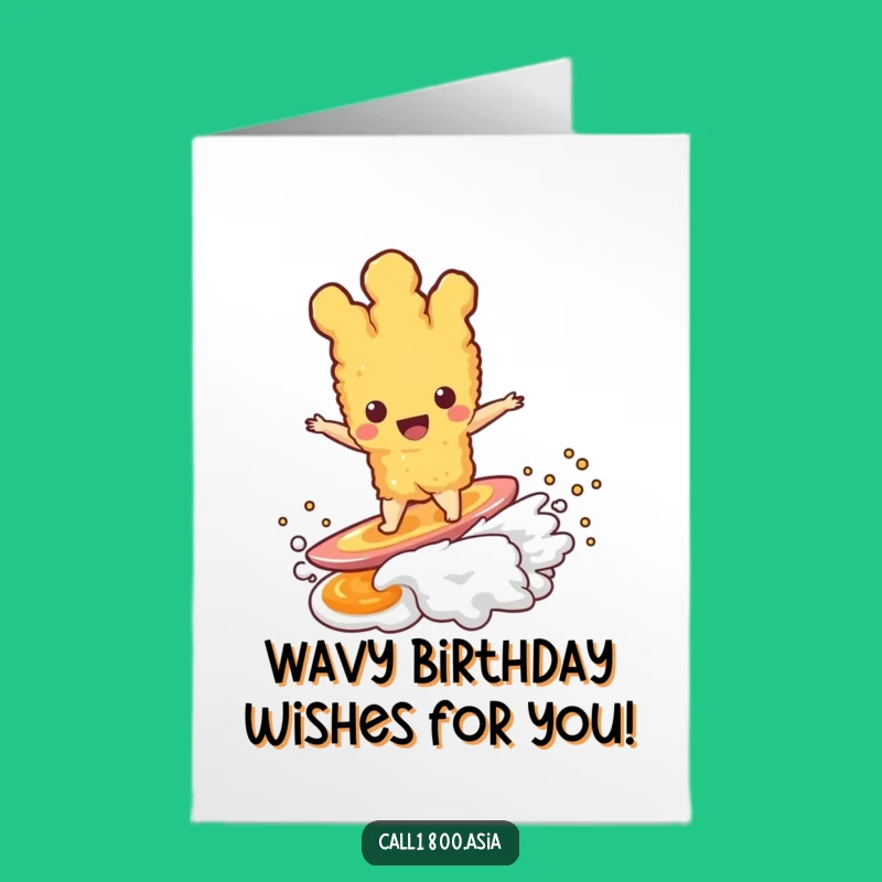 Free Printable Birthday Card: Funny Surfing Tempura, Hilarious Downloadable Greeting