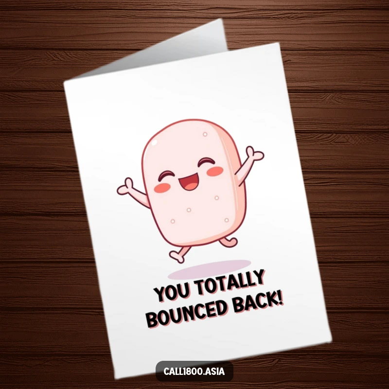 Funny Free Printable Congratulations Card: Excited Sticky Rice Cake Character Bouncing High with Pure Joy