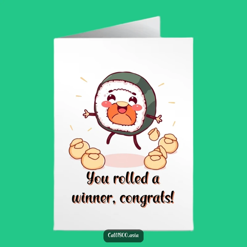 Free Printable Sushi Congrats Card: Hilarious Dumpling Juggling Celebration Downloadable