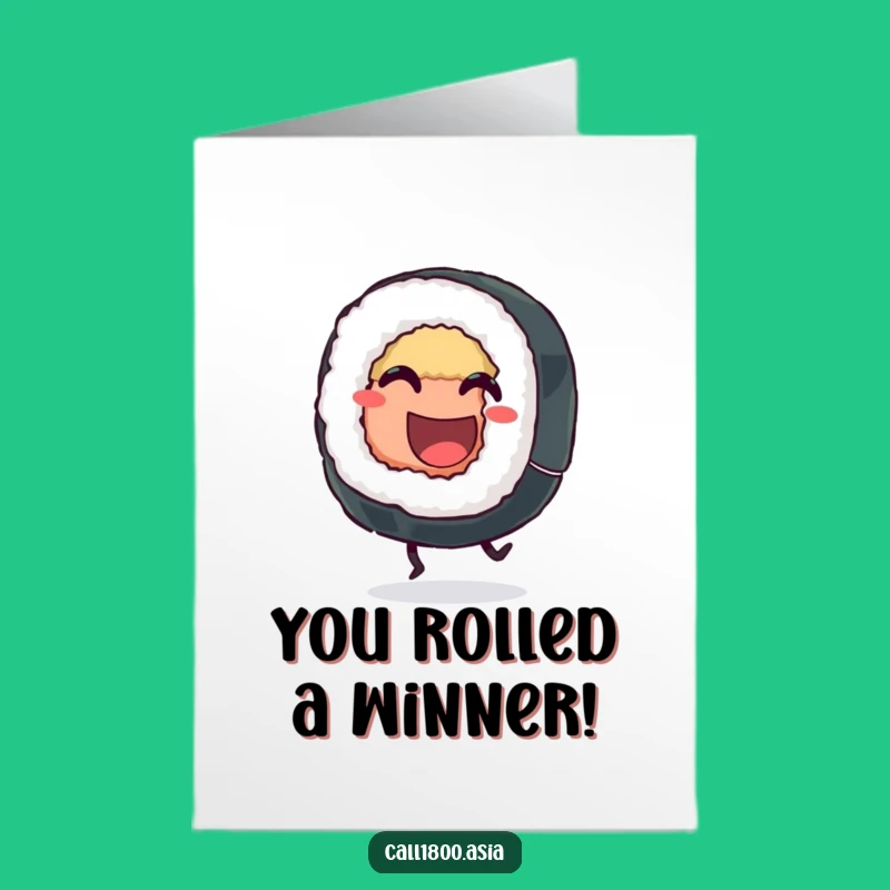 Free Printable Sushi Card: Joyful Kicking Foodie Congrats, Humorous Downloadable Gift