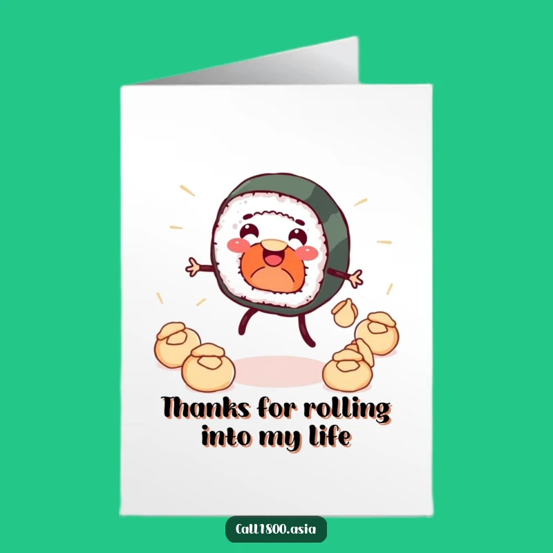 Free Printable Sushi Thank You Card: Funny Juggling Dumpling Appreciation Downloadable