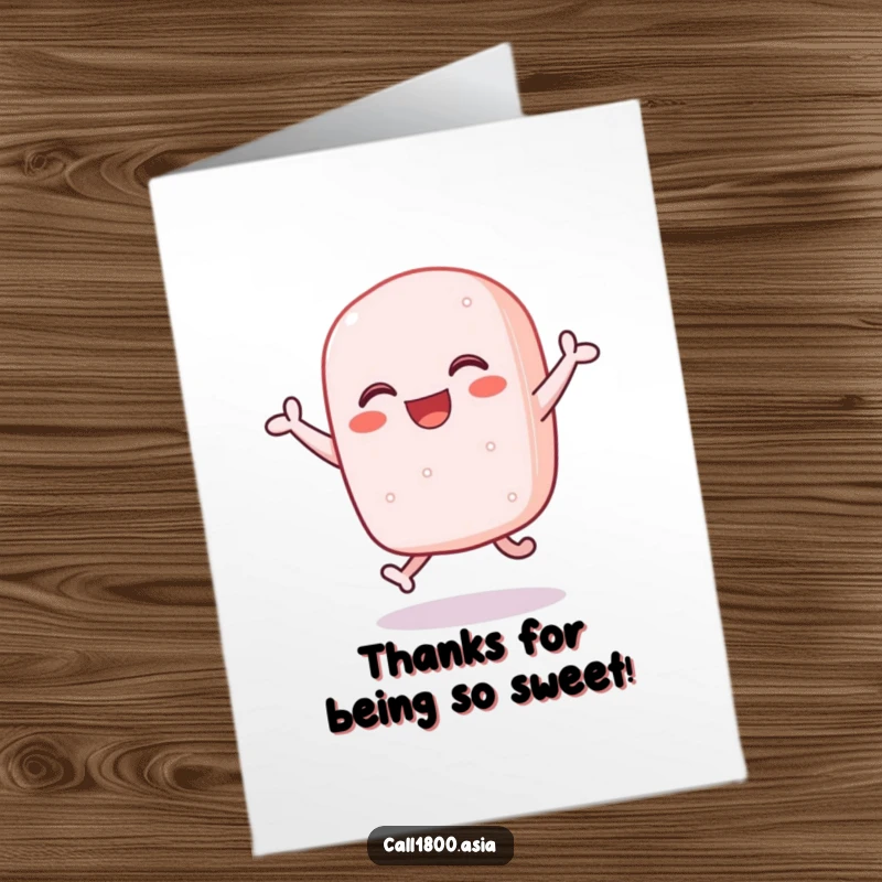 Funny Free Printable Thank You Card: Joyful Sticky Rice Cake Character Bouncing Happily