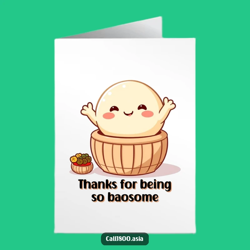Free Printable Bao Bun Thank You Card: Waving Basket Appreciation Downloadable