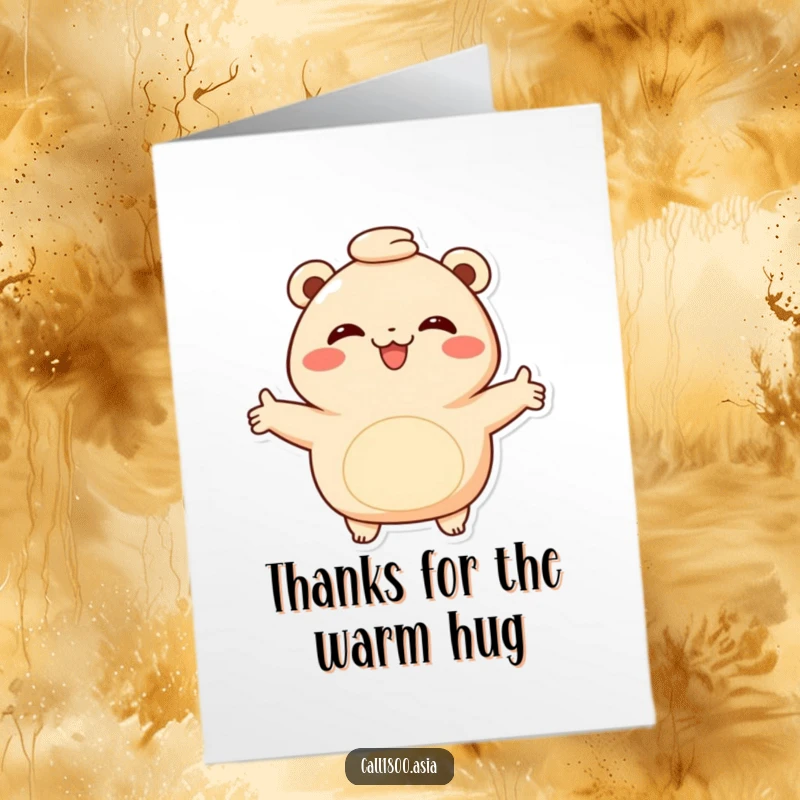 Funny Free Printable Bao Bun Thank You Card, a smiling character offering a warm embrace with arms outstretched, conveying gratitude with fluffy charm.