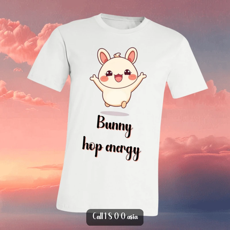 Funny T-shirt depicting a bubbly bao bun character leaping with excitement, showcasing its happy eyes and cheerful demeanor.