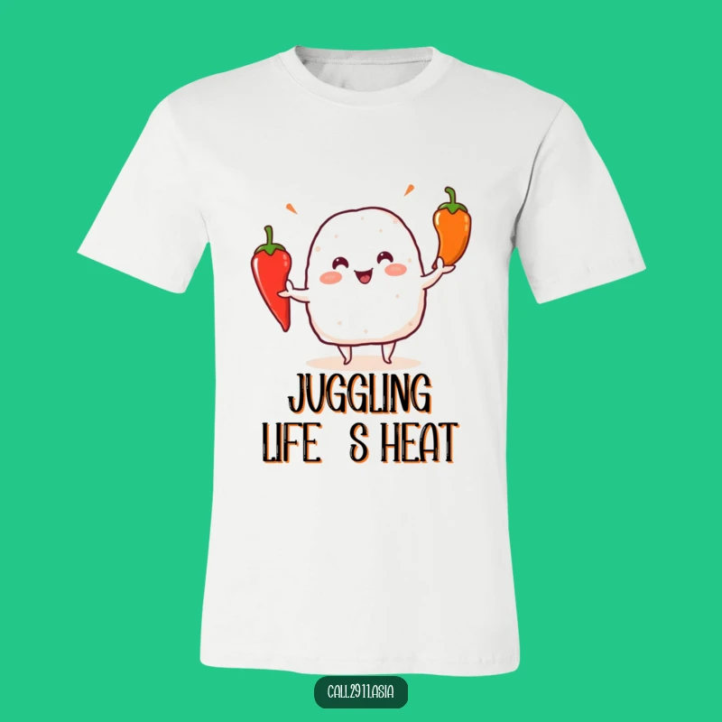 Funny Onigiri Juggler T-Shirt: Hilarious Spicy Cartoon Tee for Food Lovers