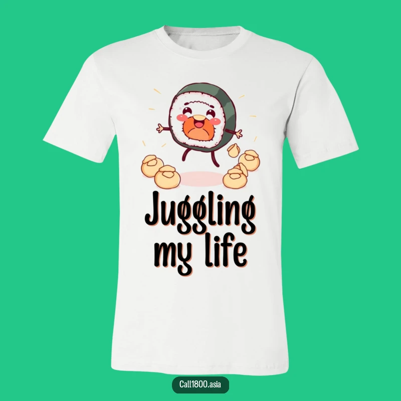 Funny Sushi Roll Juggler T-Shirt: Wearable Cartoon Humor for Food Lovers!
