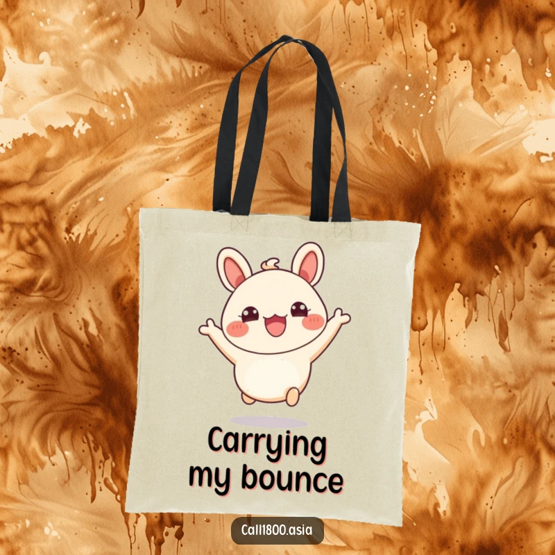 Funny tote bag designed with a bubbly bao bun character leaping excitedly, perfect for carrying your daily essentials.